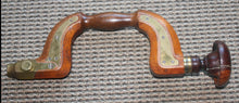 Load image into Gallery viewer, ANTIQUE Wood Brass Bit Brace Brass Trim Woodworking Tool Drill HAWKE SHEFFIELD