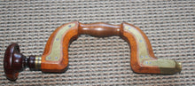 Load image into Gallery viewer, ANTIQUE Wood Brass Bit Brace Brass Trim Woodworking Tool Drill HAWKE SHEFFIELD