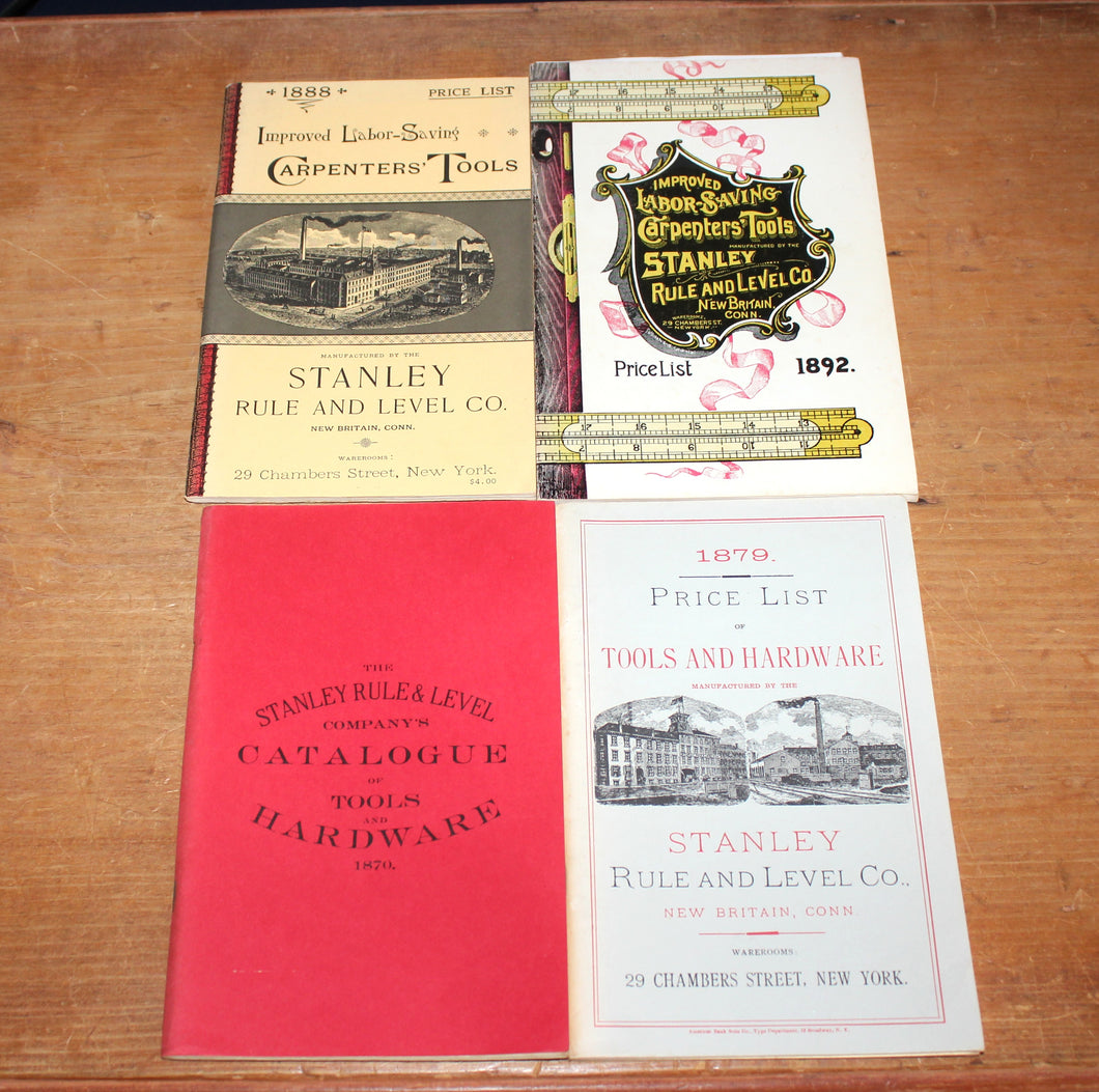 Four REPRINTED 1870-1892 STANLEY RULE & LEVEL CATALOG/PRICE LIST LOT