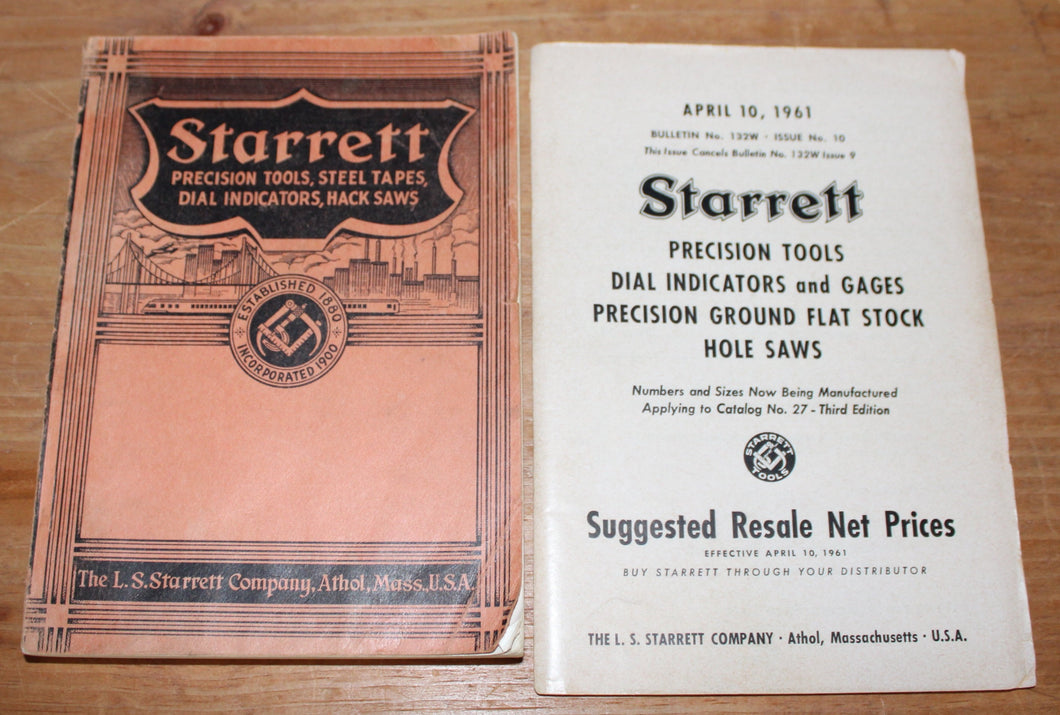 Vintage STARRETT TOOLS CATALOG No. 26 Antique Tools Catalog, 1938 and 1961 Suggested Resale Net Prices Bulletin