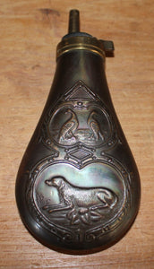 19th Century Copper Embossed Powder Flask – Hunting Dogs and Grouse or Pheasants