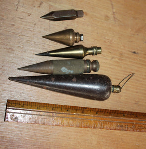 Five Brass and Iron Vintage Plumb Bobs