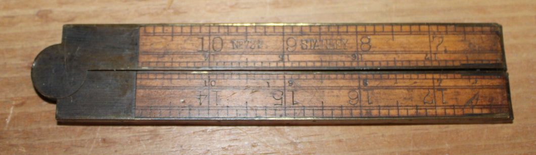 Vintage STANLEY Ruler 72 1/2 Boxwood & Brass Carpenters' Folding Rule