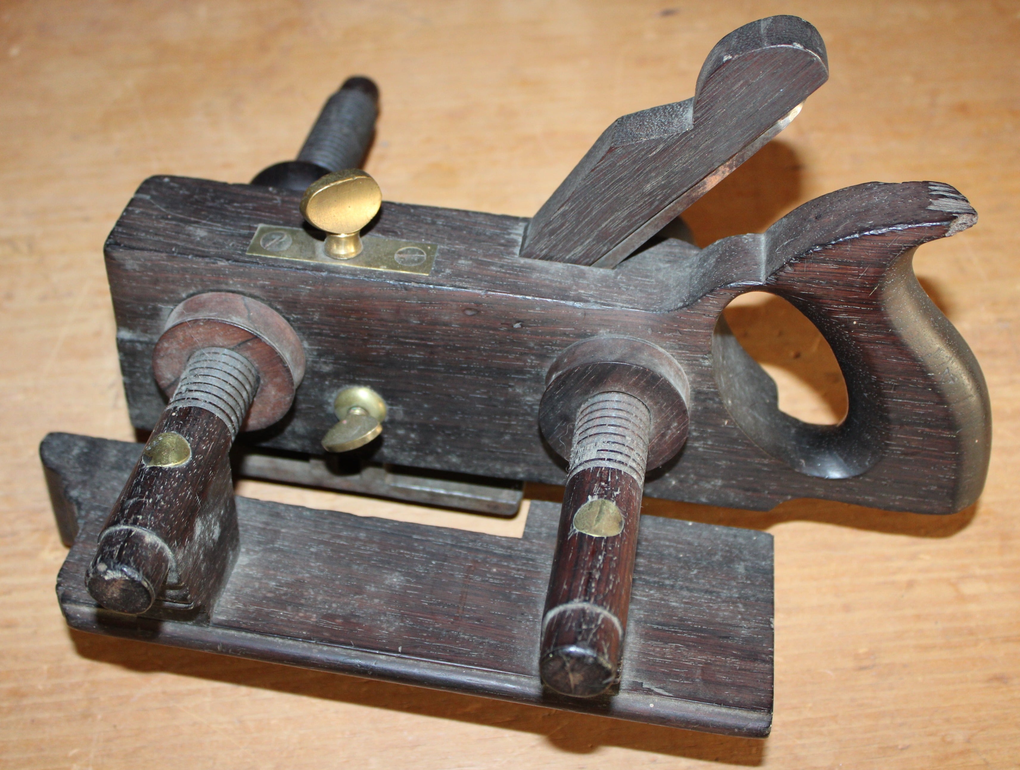 Antique Solid Rosewood Screw Arm Plow Plane Herder G. - Cincinnati