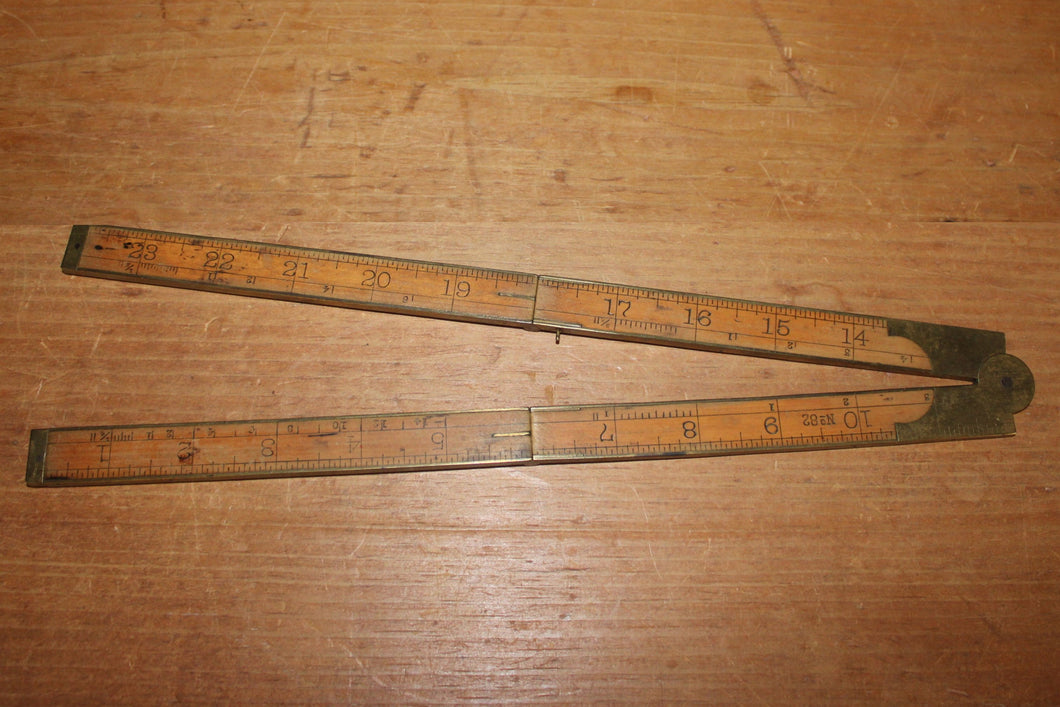 Fine + Vintage STANLEY Ruler No. 82 Boxwood & Brass Folding Rule