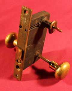 VINTAGE Corbin Iron & Brass Door Lock With Key & Brass Door Knobs