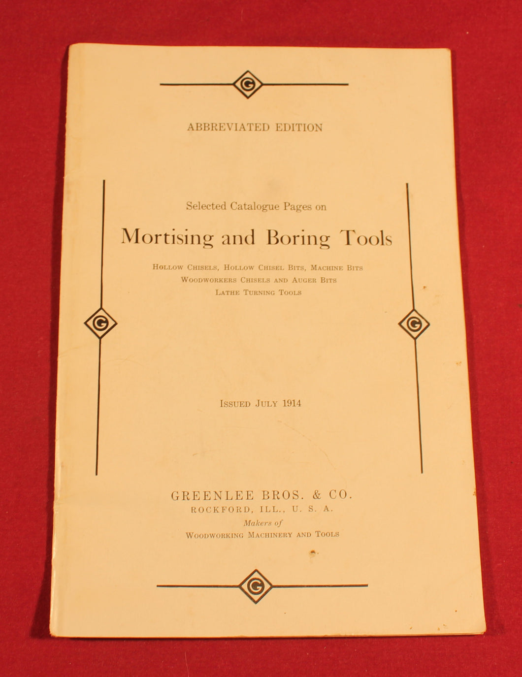 Vintage and Original Greenlee Mortising and Boring Tools catalog 1914