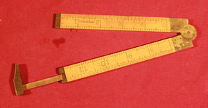 Vintage Stanley Boxwood & Brass Folding Rule Ruler No 36 1/2 R 12" with Caliper