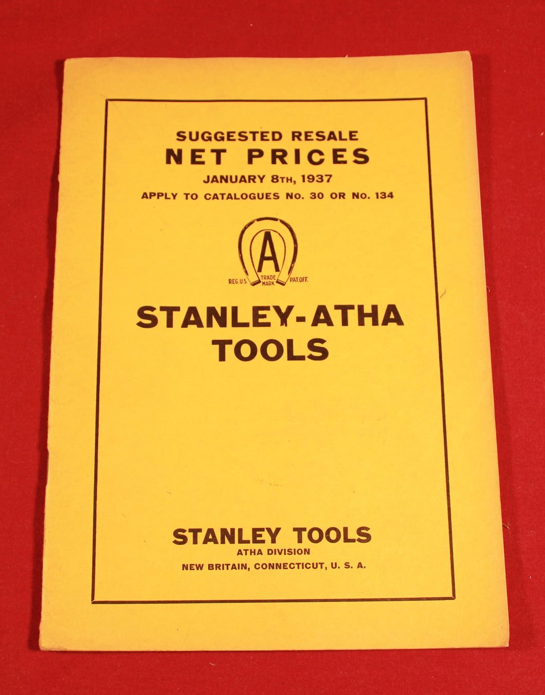 Stanley-Atha Tools Hardware Distributor Net Prices Eff. January 8th, 1937