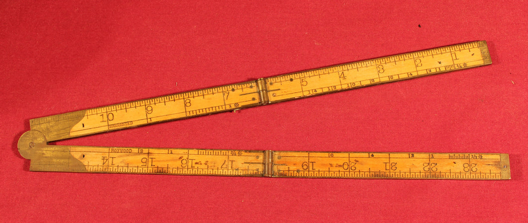 Vintage Stanley Rule & Level No. 78 1/2, Boxwood and Fully Brass Bound Ruler, 2' 4 Fold Rule