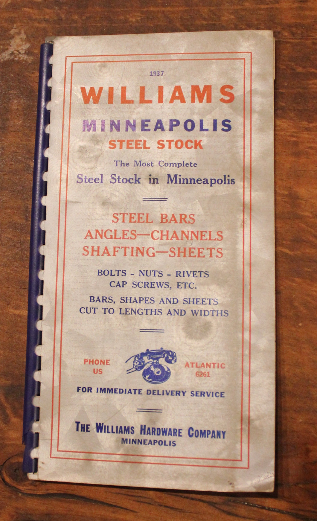 Original 1937 Williams Hardware Co., Minneapolis Steel Stock Catalog