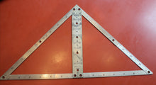 Load image into Gallery viewer, Rare! JUSTUS ROE Patent July 1, 1890 Pocket Protractor, Square, Triangle, Rule, &amp; Square Combined! In Original Sheath
