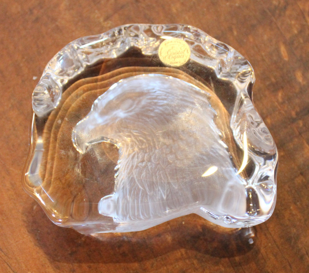 Cristal d'Arques 24% Lead Crystal Etched Bald Eagle Paperweight Art Glass