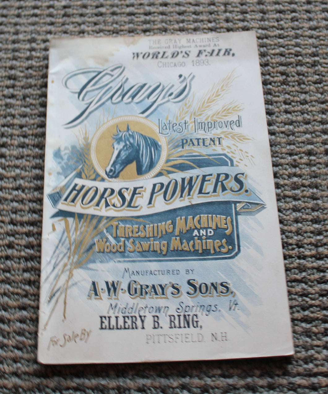 Vintage and Hard to Find Gray’s Horse Powers 1893 Catalogue