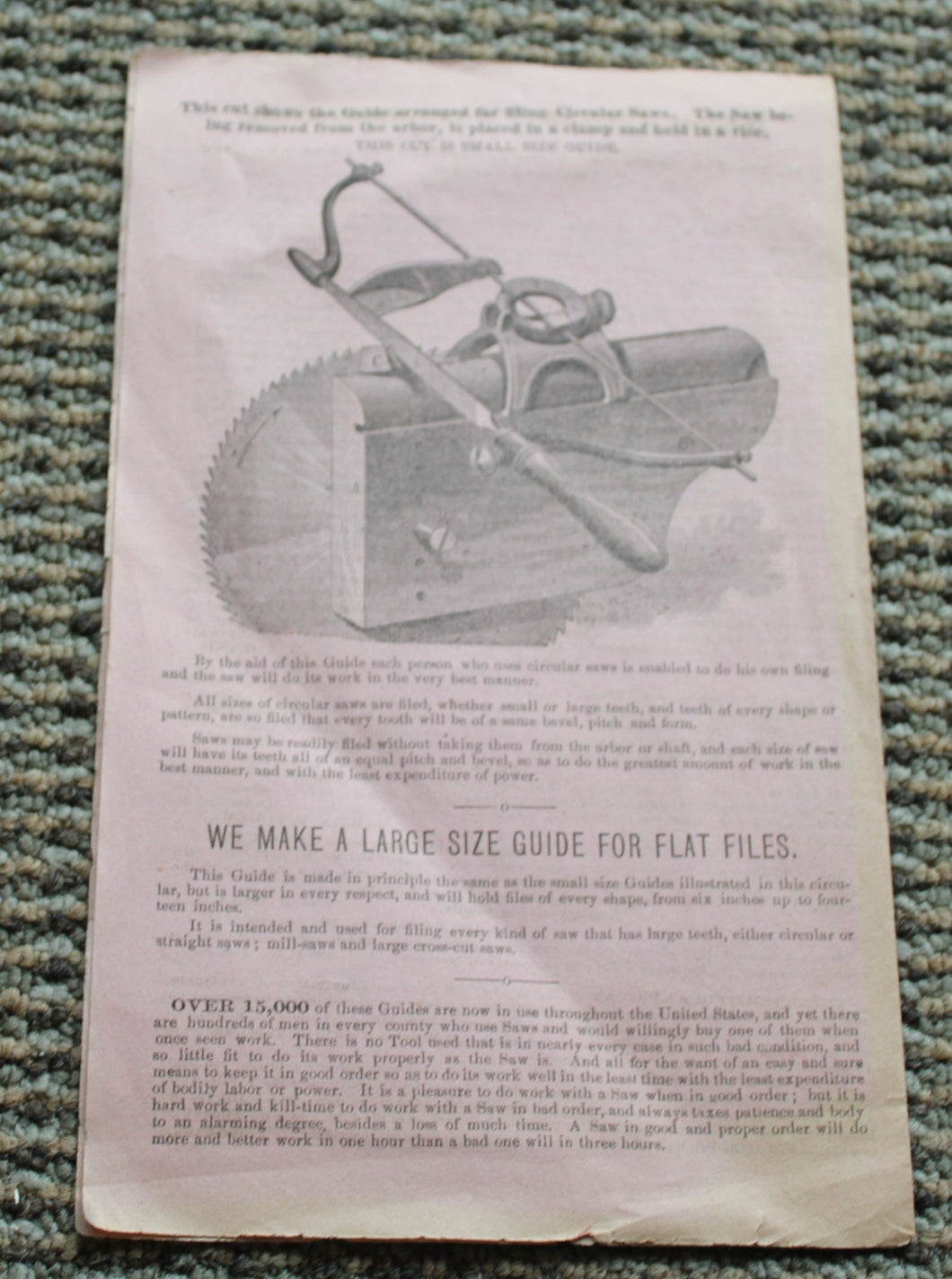 Three Copies of Vintage Original 1890’s Roth's new saw-set guide Flyers