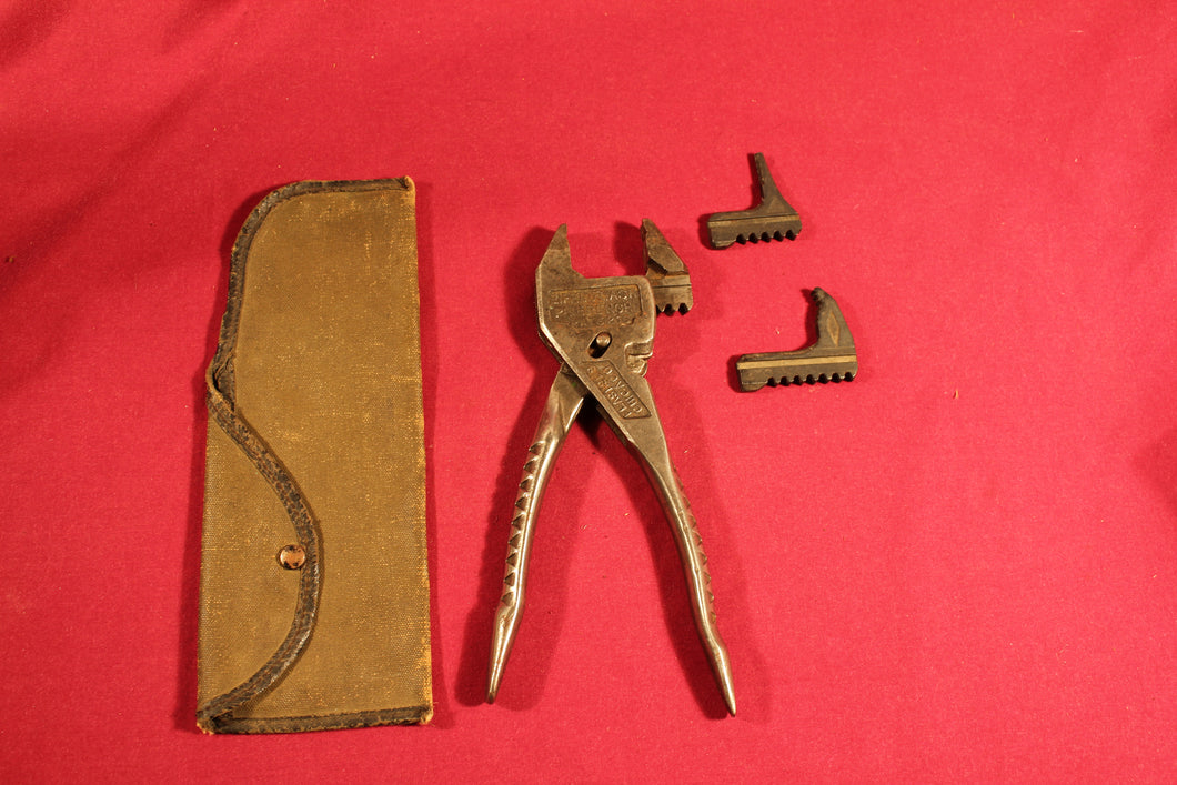 Vintage Eifel Geared Plierench Tool Kit 8 1/2 With 3 Attachments and Bag Wrench Pliers