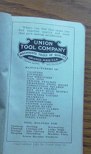 Union Tool Company “Machinists Tools Of Quality Book” 1923