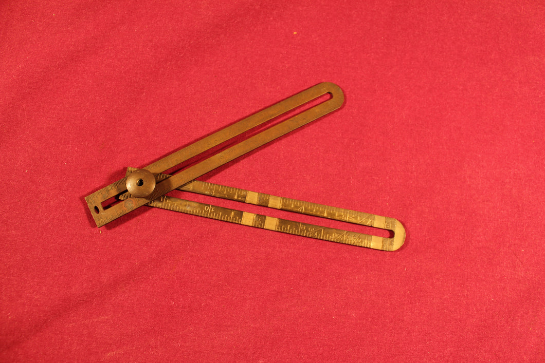 Brass C.W.S. Co Chicago A Dozen Tools in 1, Ruler, T-square, Angle, Bevel Gauge