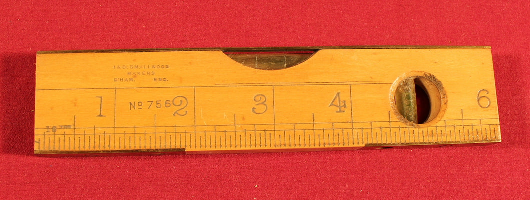 Vintage I. & D. SMALLWOOD MAKERS #756 Boxwood & Brass Combination Level & Rule