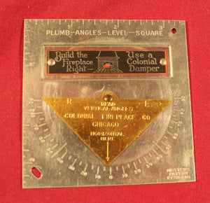 Rare and Unique Plumb Angle Level Square Produced by Colonial Fireplace Co.