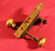Load image into Gallery viewer, VINTAGE Corbin Iron &amp; Brass Door Lock With Key &amp; Brass Door Knobs
